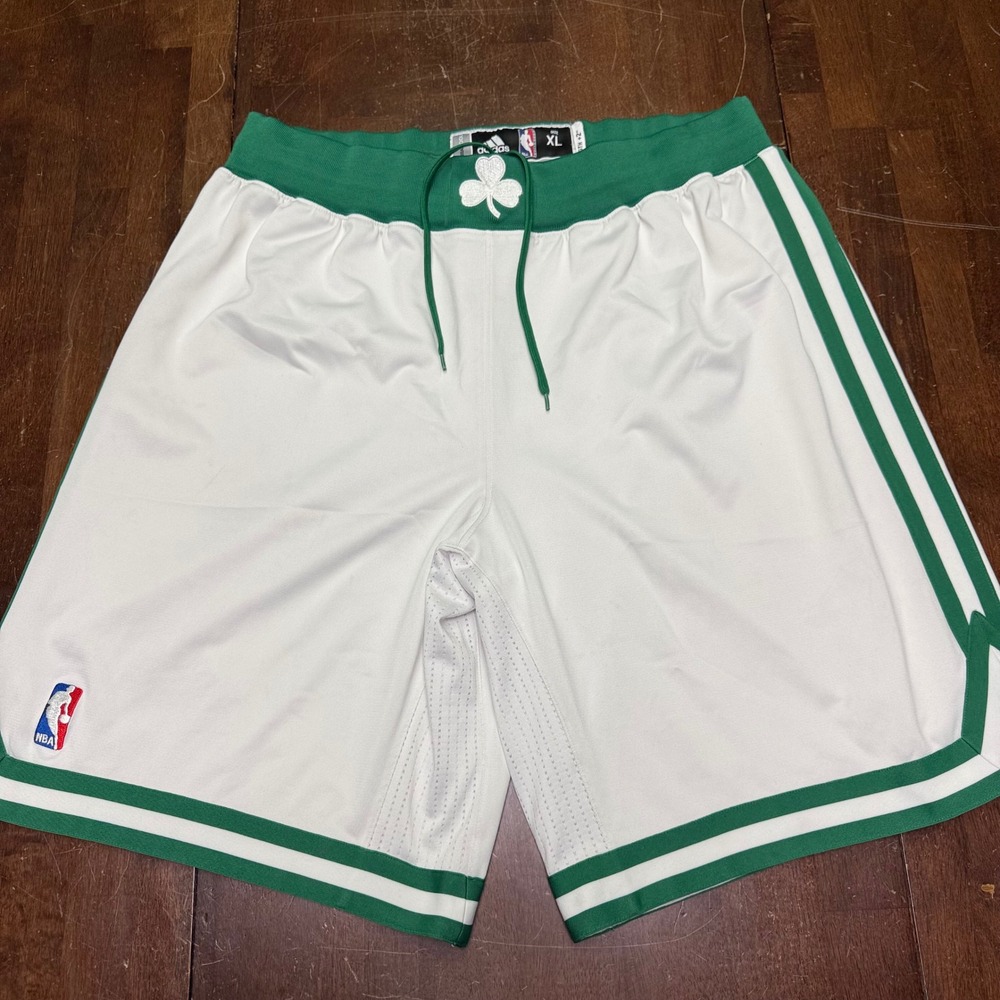 Adidas Basketball Shorts Mens XL White Green Boston Celtics NBA Length +2